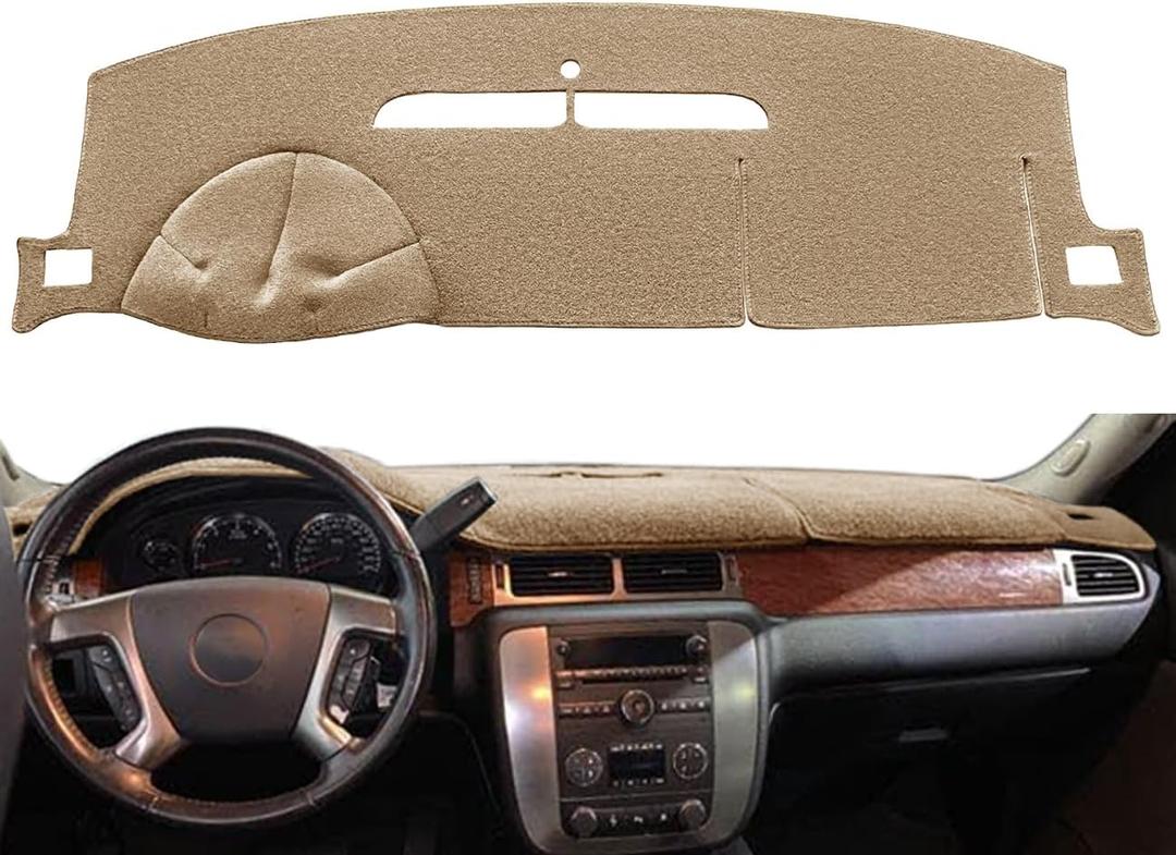 Dashboard Cover Dash Mat Carpet Fit for 2007-2014 Chevy Chevrolet Tahoe Suburban,2007-13 Chevy Avalanche Silverado 1500 2500 3500 LTZ /2007-13 GMC Sierra SLT Denali,2007-14 GMC Yukon XL (Beige) Y24