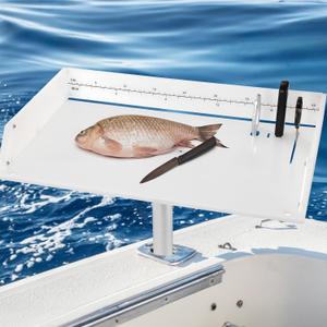 BEAMNOVA Boat Cutting Board Bait Table White Boat Bait Cutting Board With Plier Storage and Knife Slot, Bait Table for Boat with Rod Holder Mount Fishing Fillet TableBoat Accessories Marine 20"x12"