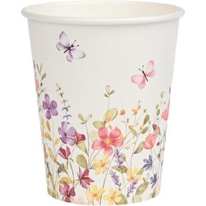 AllReal 100Pcs Wildflower Paper Cups Watercolor Pink Violet Wild Flowers Party Cups 9oz Summer Floral Butterflies Disposable Coffee Cup for Birthday Bridal Baby Shower Party Supplies