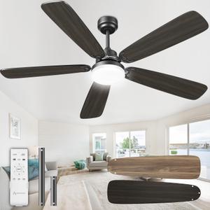 Ceiling Fans with Lights and Remote, 52 Inch Modern Ceiling Fan with Light, Downrod & Flush Mount, Quiet DC Motor, Dual Finish 5 Blades Ceiling Fan for Bedroom Living Room Farmhouse Indoor