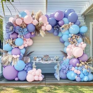 Pink Blue Purple Balloon Garland Double Stuffed Lavender Lilac Dusty Blue Pastel Balloon Arch Kit For Baby Shower Gender Reveal Baptism Birthday Party Decoration