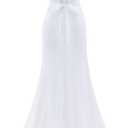 Likedpage Women's Lace Mermaid Wedding Dress, V-Neck Sleeveless Bridal Gown with Beaded Belt (White, M)