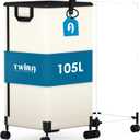 Laundry Basket with Wheels 105L, Large Rolling Laundry Hamper with Removable Bag, Metal Frame Collapsible Dirty Clothes Bin, Cloth Organizer Hampers Pull Handle for Bathroom, Dorm, Bedroom White (105L(27.74gal))