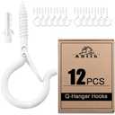ADIIL 12 PCS Q Hanger Hooks with Safety Buckle, Windproof Screw Hooks for Hanging Outdoor String Lights, Plants, Christmas Patio Lights, 2.2 Inches, White