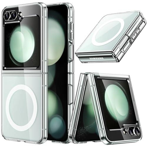 JETech Magnetic Case for Samsung Galaxy Z Flip 5 Compatible with MagSafe Accessories, Transparent Hard PC Protective Phone Cover, Anti-Scratch (Clear)