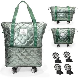 Expandable Duffel Rolling Mommy Travel Luggage Convertible Gym Bag - Large Weekend Bag for Women (Light Green)