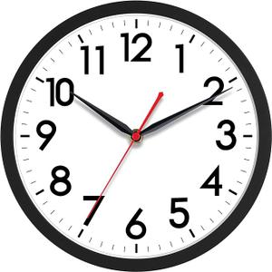 AKCISOT Wall Clock 10 Inch Silent Non-Ticking Modern Clocks Battery Operated - Analog Small Classic for Office, Home, Bathroom, Kitchen, Bedroom, School, Living Room(Black)