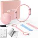 YOTTOY Pilates Ring and Ball Set, Figure 8 Resistance Bands, Stretch Bands & Guide, Pilates Equipment Set for Beginners for Home Workouts Core Strength, Yoga, Physical Therapy & Rehab, Pink 15in