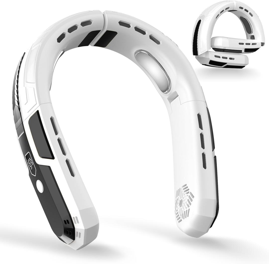WXX Portable Neck Fan, Neck Fan Rechargeable, 360 Cooling Personal Fan, 3 Speeds Foldable Quiet Wearable Fan for Travel Outdoor Indoor, Birthday Gifts for Men Women-White&Black