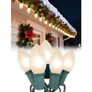 25ft Warm White Christmas Lights Outdoor,Frosted White Christmas Lights with 26 Incandescent Bulbs(1 Spare),Hanging Vintage Christmas Light for Patio Holidays Christmas Tree Decor
