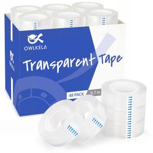 48 Rolls Transparent Tape Refills, Clear Tape, All-Purpose Transparent Glossy Tape for Office, Home, School