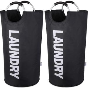 Laundry Basket 2 Pack Collapsible, Freestanding Clothes Hamper Bag with Handles  Tall Folding Dirty Laundry BinSturdy Laundry Sorter for College Dorm, Laundry Room  95L (Black)