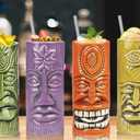 SuproBarware Tiki Mugs Set of 12 - Large Cocktail Tiki Glasses Hawaiian Party Cute Exotic Cocktail Glasses Hawaiian Ceramic Mug