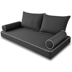 Outdoor Twin Size Patio Swing Bed Mattress and Pillows Cover with Zipper, Fade Resistant 6 Inch Porch Daybed Cushion Waterproof Covers (Dark Gray, 75 * 39 * 6in)