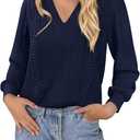 dowerme Womens Tops 2026 Spring V Neck T-Shirts Long Sleeve Shirts Lace Crochet Work Blouses Dressy Casual Loose Tunics (Blue, XXL)
