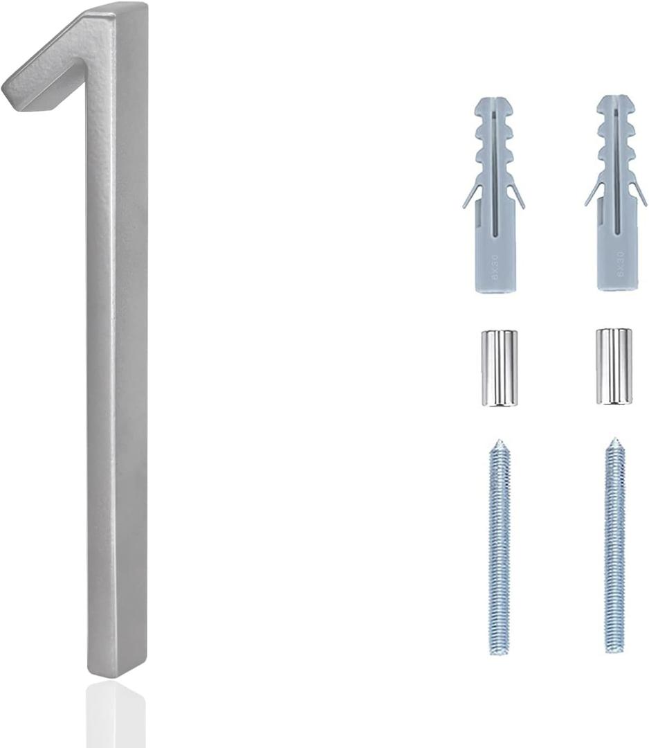 Raised Address Numbers, 5 Inch Modern House Numbers, DIY Floating Address Numbers with Screws for Outside, Rust Free Zinc Alloy, Silver Number 1