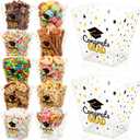 12 Pcs 2026 Graduation Candy Bar Party Supplies Graduation Gift Buckets Plastic Popcorn Box Buffet Bowls for Snack Buckets Black Gold Grad Supplies Congrats Grad Table Reusable Containers