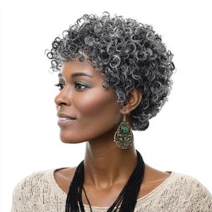 DOcute Short Gray Wigs For Women Grey Curly Wig Salt And Pepper Curly Bob Curly Glueless Wig Short Hair Afro Wigs For Black Women Black WigBlack And Gray