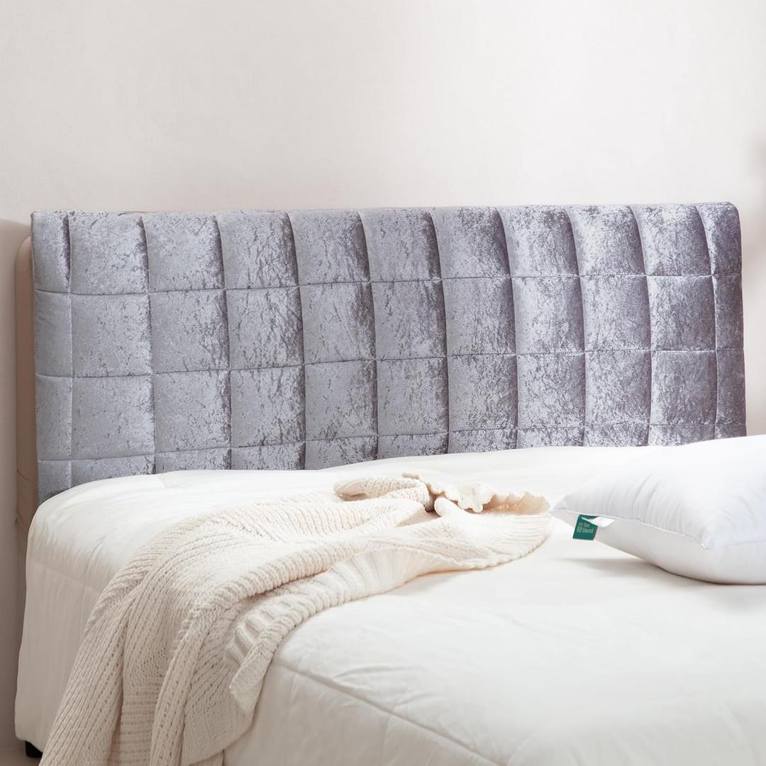 Headboard Cover Bed - Thickened Soft Stretch Slipcover Flannel Fabric, Elastic Bottom Hold & Side Pockets, Dust-Proof Protector for Upholstered Bed (71 * 28inch, Dark Gray)
