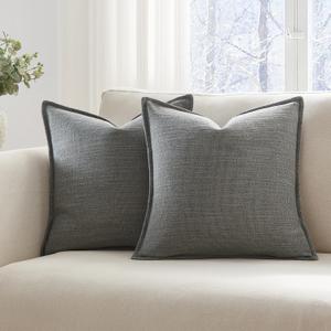 Meekio Set of 2 Mid Gray Pillow Covers 18 x 18 inches Flange Edge Pillow Covers Textured Throw Pillow Covers for Neutral Home Decor