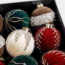 12PCS Velvet Christmas Ornaments - Christmas Balls Ornaments - 80mm Glitter Christmas Tree Decoration with a Delicate Gift Box for Christmas, Parties, Decorations(Burgundy Beige Green Brown) (Mixed Color)