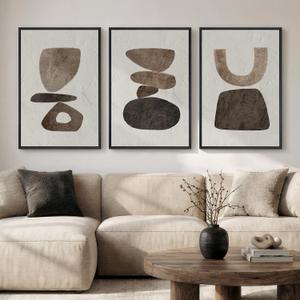 Large Framed Neutral Abstract Canvas Wall Art for Living Room, 3 Piece Wabi-Sabi Minimalist Modern Prints Paintings Artwork for Walls, Pictures Wall Decor for Bedroom, Office, Dining Room 24x36 In