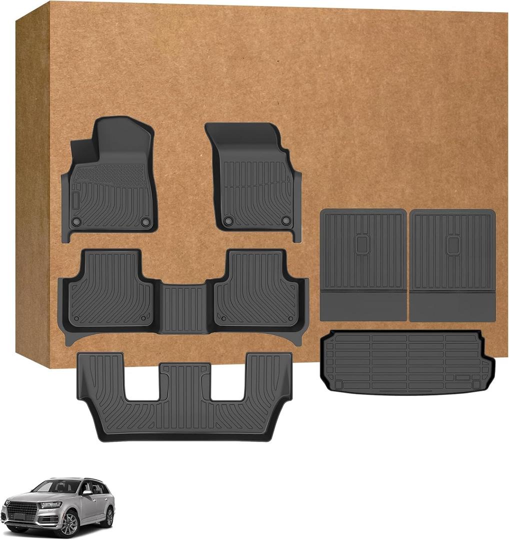 Floor Mats for Audi Q7 2017-2026, with 2nd Row Bench, ONLY 7 Seats