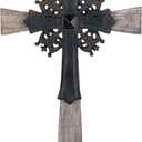 Dicksons Antiqued Intricate Double Layer 15 Inch Wood and Metal Decorative Hanging Wall Cross