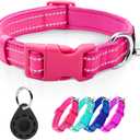 azuza Reflective Dog Collar with Airtag Holder, Soft Neoprene Padded Pet Collar with ID Tag Ring, Adjustable for Small Dogs, Hot Pink, S