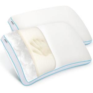 Pillows Queen Size Set of 2 for Sleeping - Fluffy Down Alternative Microfiber and Memory Foam Fill, Gusseted Soft Bed Pillow for Side,Stomach and Back Sleepers,Breathable Hotel Pillows(Medium)