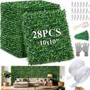 28Pcs Artificial Grass Wall Panels 10" x 10" Faux Boxwood Green Wall UV Resistant Privacy Screen 19.44 Sq Ft with Full Installation Kit for Indoor Outdoor Garden Fence Party Decor