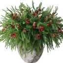 Hommyea 10 Pcs Artificial Christmas Norfolk Pine Stems with Pine Cones and Red Berries Branches 16" Real Touch Norfolk Pine Branches Faux Greenery Picks for Vase DIY Garland Xmas Indoor Outdoor Decor