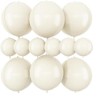 12Pcs Cream White Round Foil Balloons, 22" 10" 4D Helium 4D Mylar Ivory Balloon, Beige Big Foil Balloon Sand White for Birthday Boho Wedding Anniversary Bridal Shower Gender Reveal Party Decorations