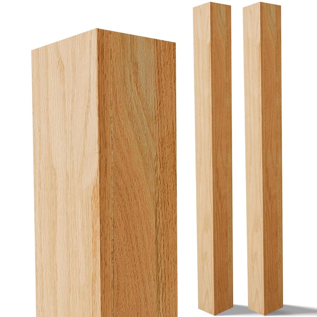 CroBlissful 2 Pcs 3.5 x 3.5 x 48 Inch Stair Post Modern Solid Red Oak Wood Blank Square Newel Post for Stairs Remodeling