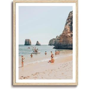 KISSFOX OAK Wood Framed Wall Art Coastal Wall Decor Beach Canvas Art Summer Pictures Surf Paintings Travel Posters Aesthetic Artwork For Bedroom Office Living room, 16"L x 20"W