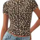 BTFBM Womens Sheer Mesh Summer Tops 2025 Crewneck Short Sleeve Print Ruched Crop Top Slim Fit Club Going Out T Shirts
