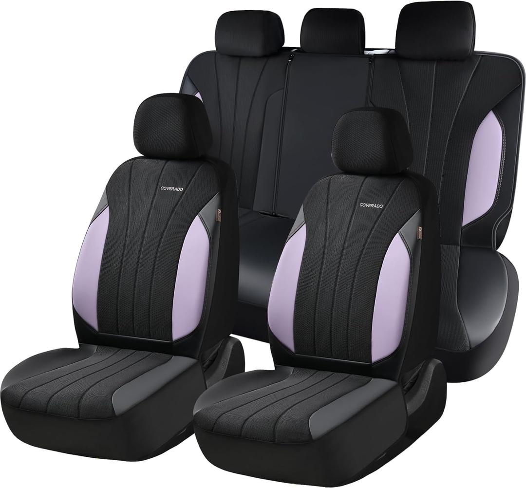 Coverado Car Seat Covers, Waterproof Automotive Seat Protectors, Driver Protectors Universal Fit for SUVs, Trucks, Sedans,Car Accessories (Purple&Black, FullSet)