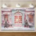 Chloroplastid 10x8ft Winter Christmas Backdrop Pink Snowflake Frozen Snow Covered Scene Photography Background for Girls Birthday Party Decor Banner Props