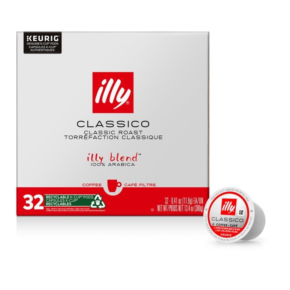Illy Coffee K Cups - Pods For Keurig Machines  Classico Roast - Caramel, Orange Blossom & Jasmine - Mild, Flavorful & Balanced Flavor - No Preservatives  32 Count (EXP 02/19/27)