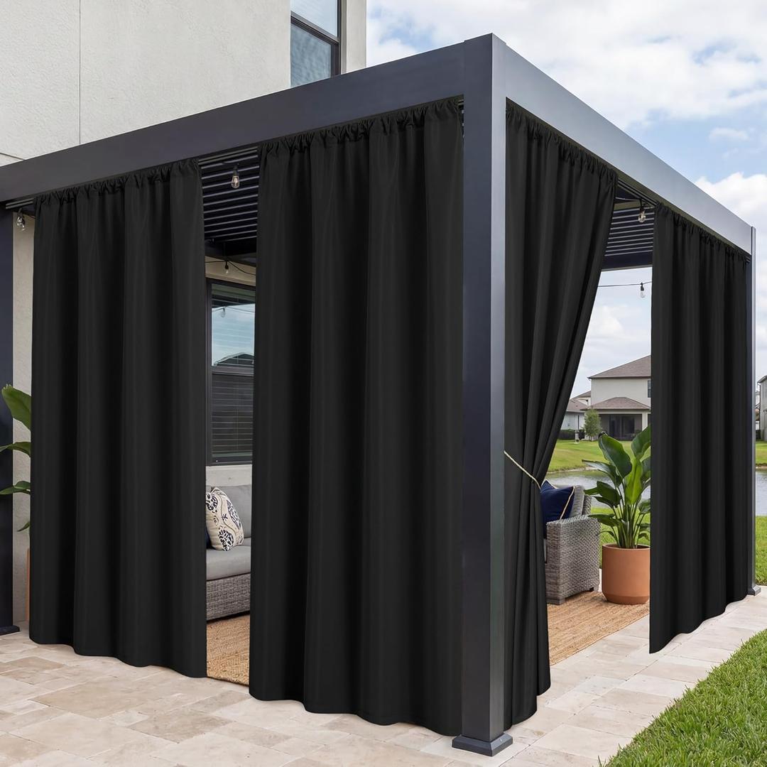 Patio Curtains Outdoor Waterproof - 4 Panels Weatherproof Privacy Outside Curtains with Rod Pocket for Pergola, Gazebo, Porch, Cabana, Balcony, 54 x 84 Inch, Black