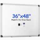 Magnetic White Board Hanging 36" x 48" for Office, Class, Home, Sliver Aluminum Frame, 1 Dry-Erase Eraser, 2 Multicolor Marker, 4 Magnetic Pins, Students, Teachers
