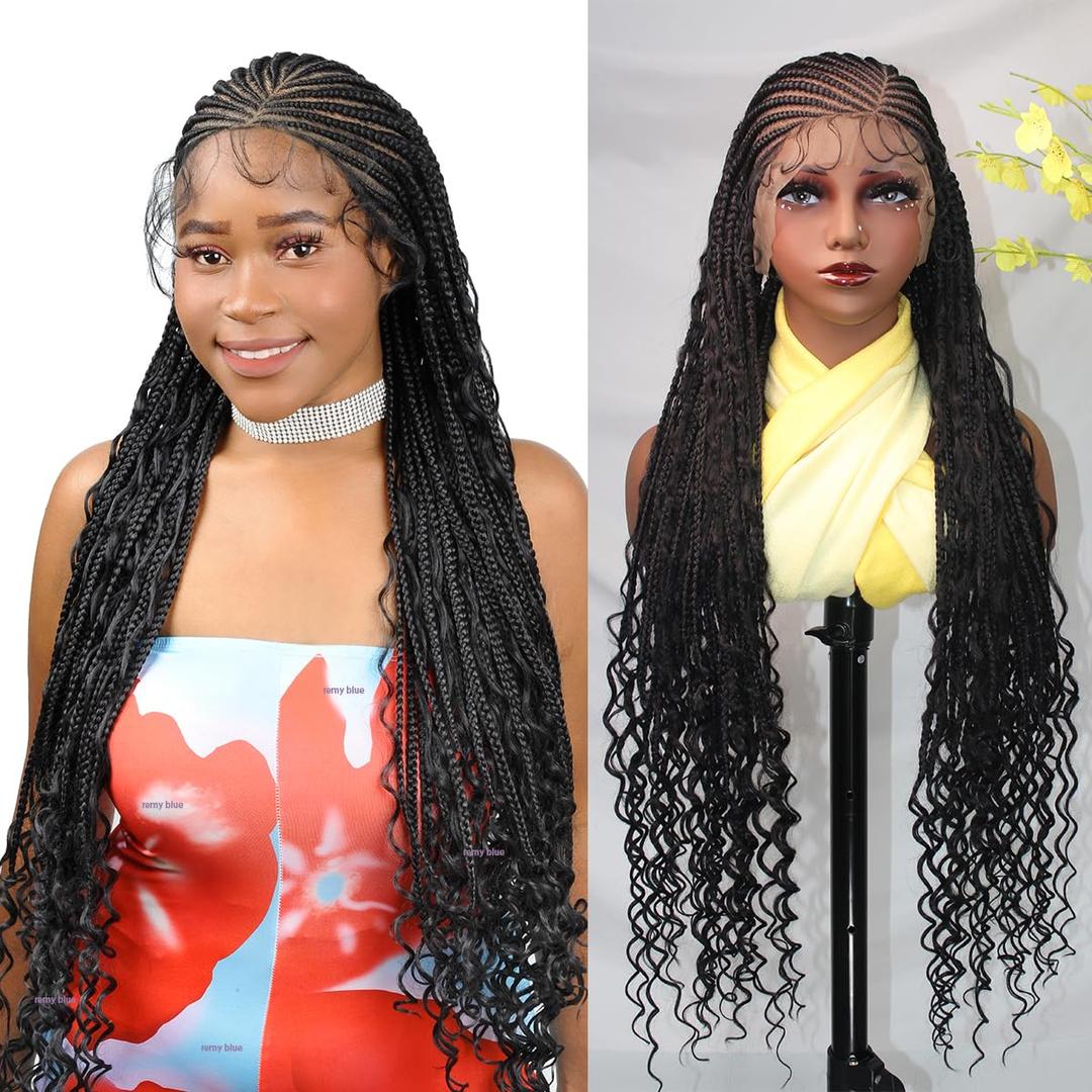 36Inch Boho Braided Wigs for Black Women HD Full Lace Side Part Braids Wigs Bohemian Cornrow Box Braided Wig with Baby Hair Synthetic Heat Resistant Hand Braids Wig for Daily Use 36Inch Boho Braided Wigs for Black Women HD Full Lace Side Part Braids Wigs Bohemian Cornrow Box Braided Wig with Baby Hair Synthetic Heat Resistant Hand Braids Wig for Daily Use