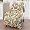 Peach Blanket 50×60 Inch,Elegant Watercolor Fruit Lightweight Flannel Throw with Green Leaves on White Background,Summer Farmhouse Home Picnic Decor,Gifts for Girls,Women
