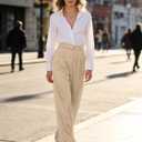 Betusline Women's Wide Leg Satin Dress Pants Long Straight Casual Flowy Silky Trousers, 7# Champagne Silk, Large (L)