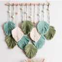 SnugLife Macrame Wall Hanging Leaves - Large Chic Feather Boho Decor, Handmade Yarn Woven Art Leaf Tapestry for Nursery, Bedroom, Living Room, 17 X 22 Inch (Green, Sage Green & Beige)