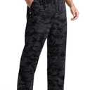 Soothfeel Men's Sweatpants with Zipper Pockets Cotton Open Bottom Yoga Lounge Pants Straight Leg Casual Athletic Sweat Pants Grey camo M