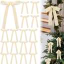 Beige 24 Pcs Velvet Bows Christmas Tree Ornaments Valentines Day Bows Decoration for Garland Home Coquette Wedding Decor (5 x 7 Inch,Width of 1")