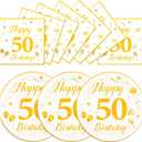 50PCS 50th Happy Birthday Plates and Napkins,7 Inch Premium Wihte and Gold Birthday Dessert Cake Plates Party and Cocktail Napkin for Men and Women Table Anniversary Decoration