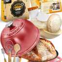 Dutch Oven Bread Baking - 5QT Enamel Bread-Oven - incl Sourdough Bread-Baking Suppliers like Dough Whisk Scoring Lame etc Bread-Dome Cast Iron Bread-Pan with Lid for Sour dough, Bread-making (Pink)