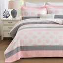 Homzard 100% Cotton Quilts Queen Size, Floral Pink Comforter Set Queen Size,Pink White Grey Bedding Set,Lightweight Floral Pattern Bedspread Set 3 Piece All Season Coverlet | cotton quilt set